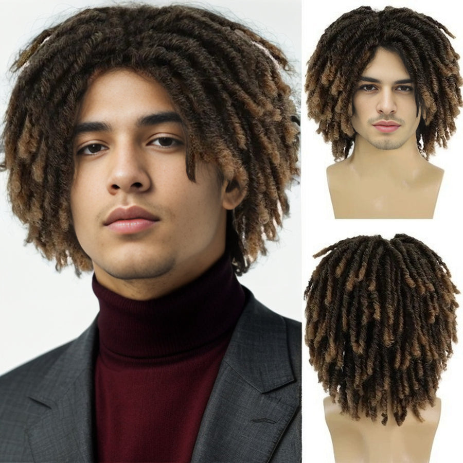 Men's 14 Inch Short Faux Locs Wig – Natural Synthetic Dreadlock Wig