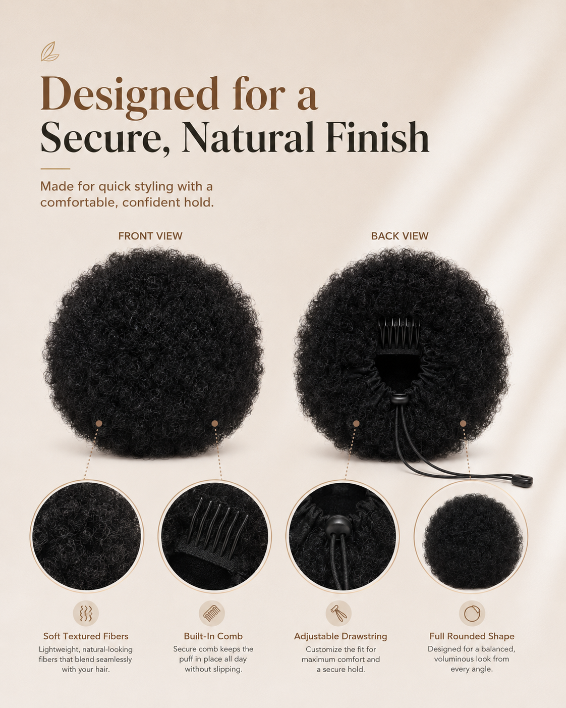 Afro Puff Drawstring Ponytail Bun for Black Women – Natural Curly Synthetic Chignon Hairpiece