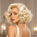 Platinum Blonde Bob Wig with Vintage Curls | Retro Hollywood Glamour Short Wig