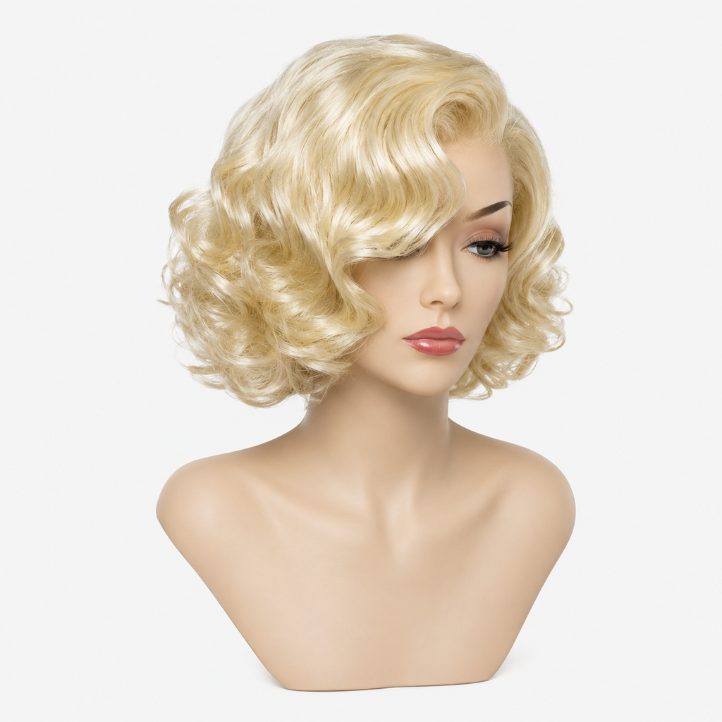 Platinum Blonde Bob Wig with Vintage Curls | Retro Hollywood Glamour Short Wig