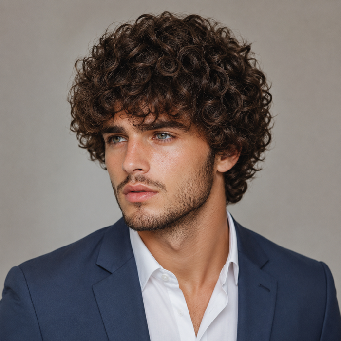 Men's Curly Wig with Natural Volume | Short Dark Brown Wavy Hair Wig for Men