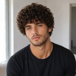 Men's Curly Wig with Natural Volume | Short Dark Brown Wavy Hair Wig for Men