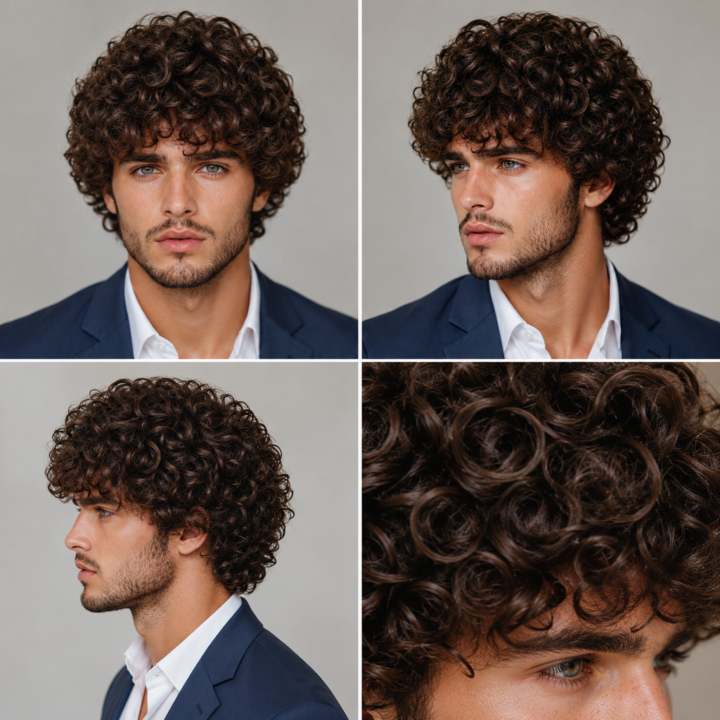 Men's Curly Wig with Natural Volume | Short Dark Brown Wavy Hair Wig for Men