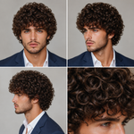 Men's Curly Wig with Natural Volume | Short Dark Brown Wavy Hair Wig for Men