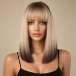 Straight Bob Wig with Bangs | Shoulder Length Blunt Cut Wig for Women