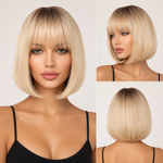 Straight Bob Wig with Bangs | Shoulder Length Blunt Cut Wig for Women