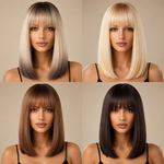 Straight Bob Wig with Bangs | Shoulder Length Blunt Cut Wig for Women