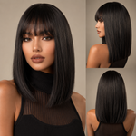 Straight Bob Wig with Bangs | Shoulder Length Blunt Cut Wig for Women