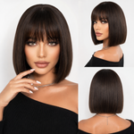 Straight Bob Wig with Bangs | Shoulder Length Blunt Cut Wig for Women