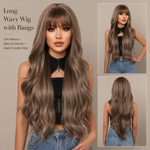 Long Wavy Wig with Bangs for Women | Layered Synthetic Hair Wig