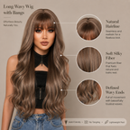 Long Wavy Wig with Bangs for Women | Layered Synthetic Hair Wig
