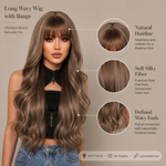 Long Wavy Wig with Bangs for Women | Layered Synthetic Hair Wig