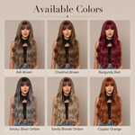 Long Wavy Wig with Bangs for Women | Layered Synthetic Hair Wig