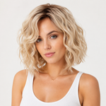 Short Blonde Wavy Bob Wig with Natural Look Heat Resistant Synthetic Hair