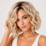Short Blonde Wavy Bob Wig with Natural Look Heat Resistant Synthetic Hair
