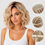Short Blonde Wavy Bob Wig with Natural Look Heat Resistant Synthetic Hair