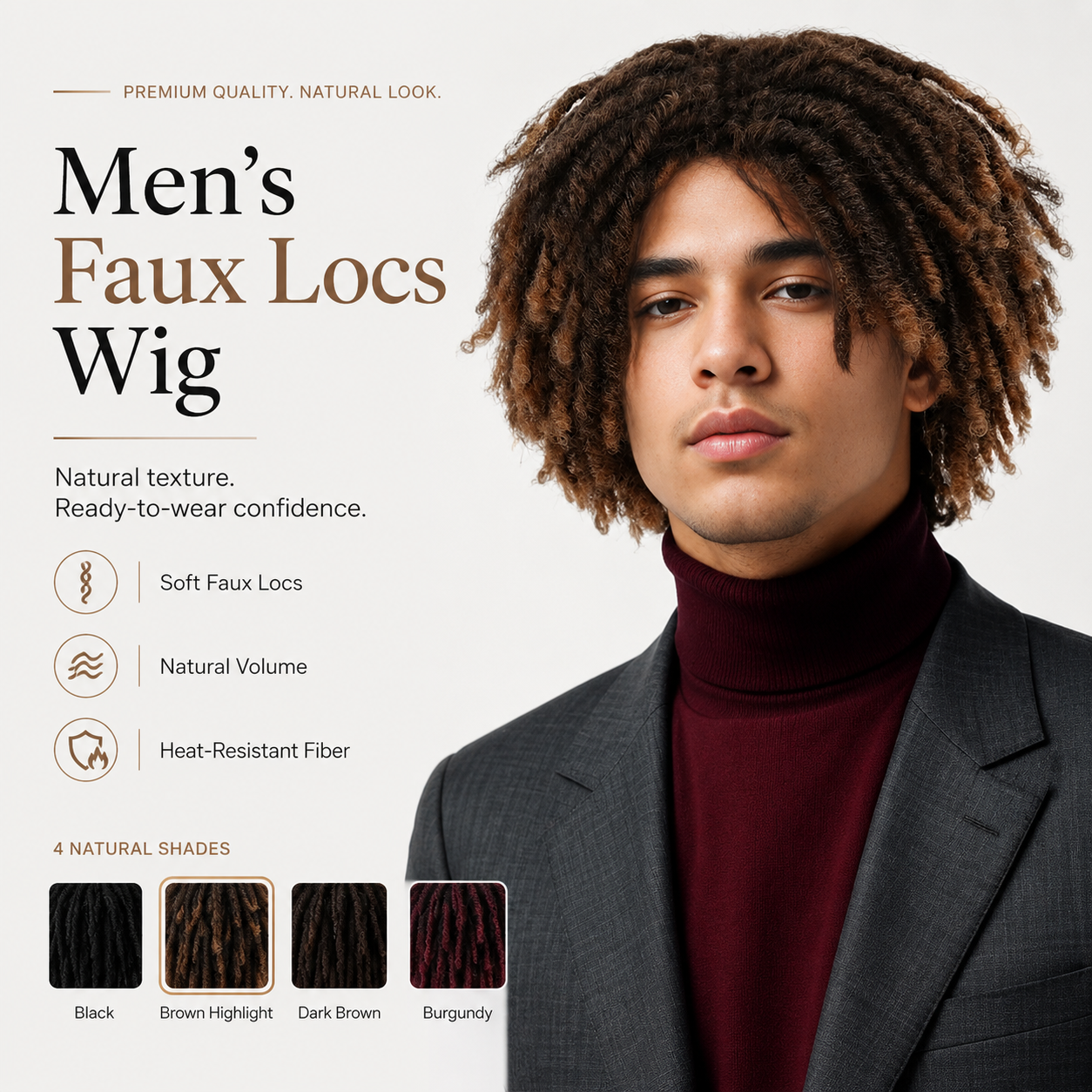 Men's 14 Inch Short Faux Locs Wig – Natural Synthetic Dreadlock Wig