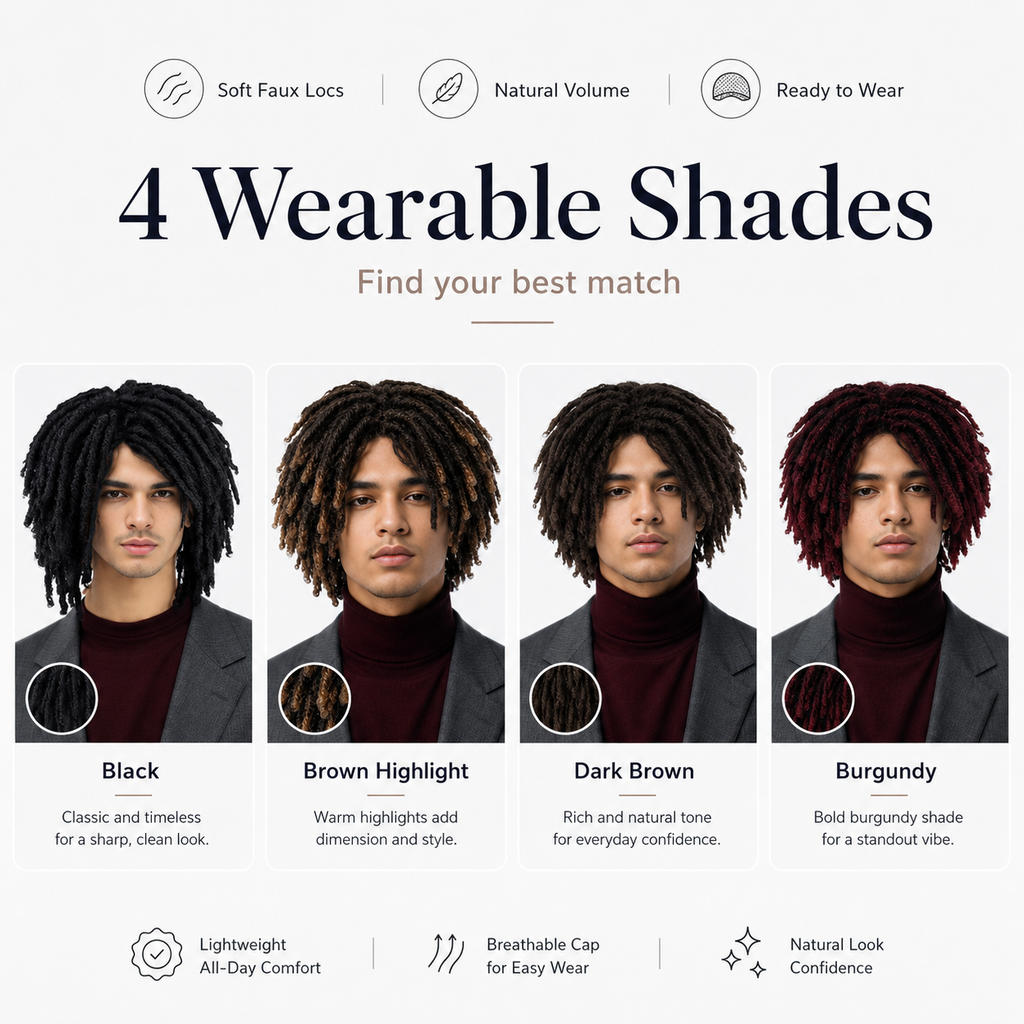 Men's 14 Inch Short Faux Locs Wig – Natural Synthetic Dreadlock Wig
