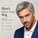 Men’s Silver Gray Short Synthetic Wig – Natural Layered Hairpiece