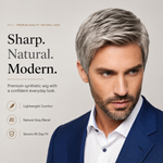 Men’s Silver Gray Short Synthetic Wig – Natural Layered Hairpiece
