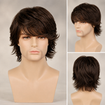 Men’s Medium Length Layered Synthetic Wig – Natural Shaggy Straight Hair Wig for Daily Wear