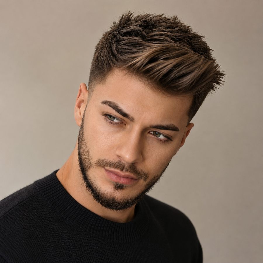 Men’s Short Textured Crop Synthetic Wig – Natural Brown Layered Hairpiece