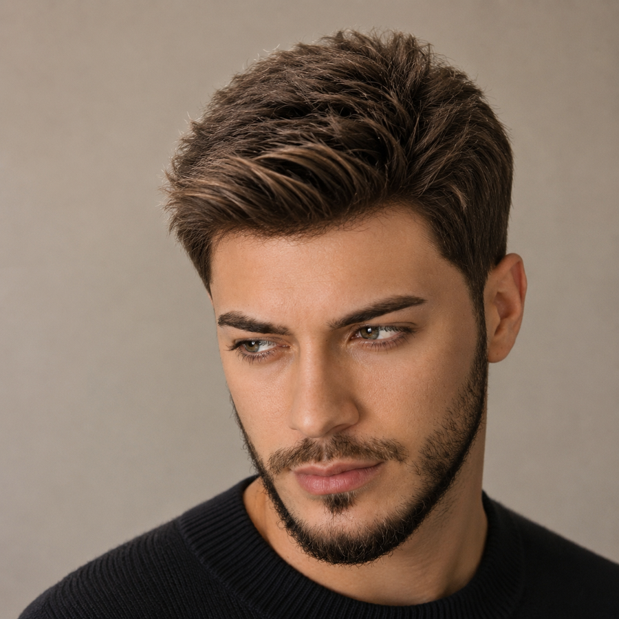 Men’s Short Textured Crop Synthetic Wig – Natural Brown Layered Hairpiece