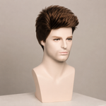Men’s Short Textured Crop Synthetic Wig – Natural Brown Layered Hairpiece