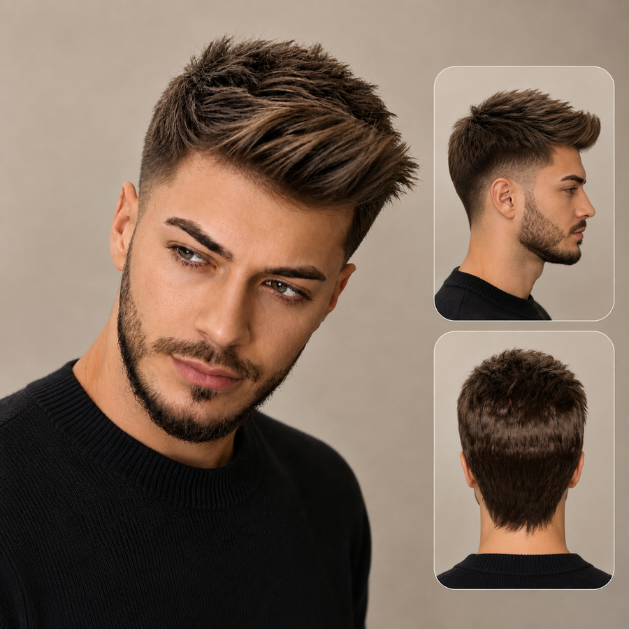 Men’s Short Textured Crop Synthetic Wig – Natural Brown Layered Hairpiece