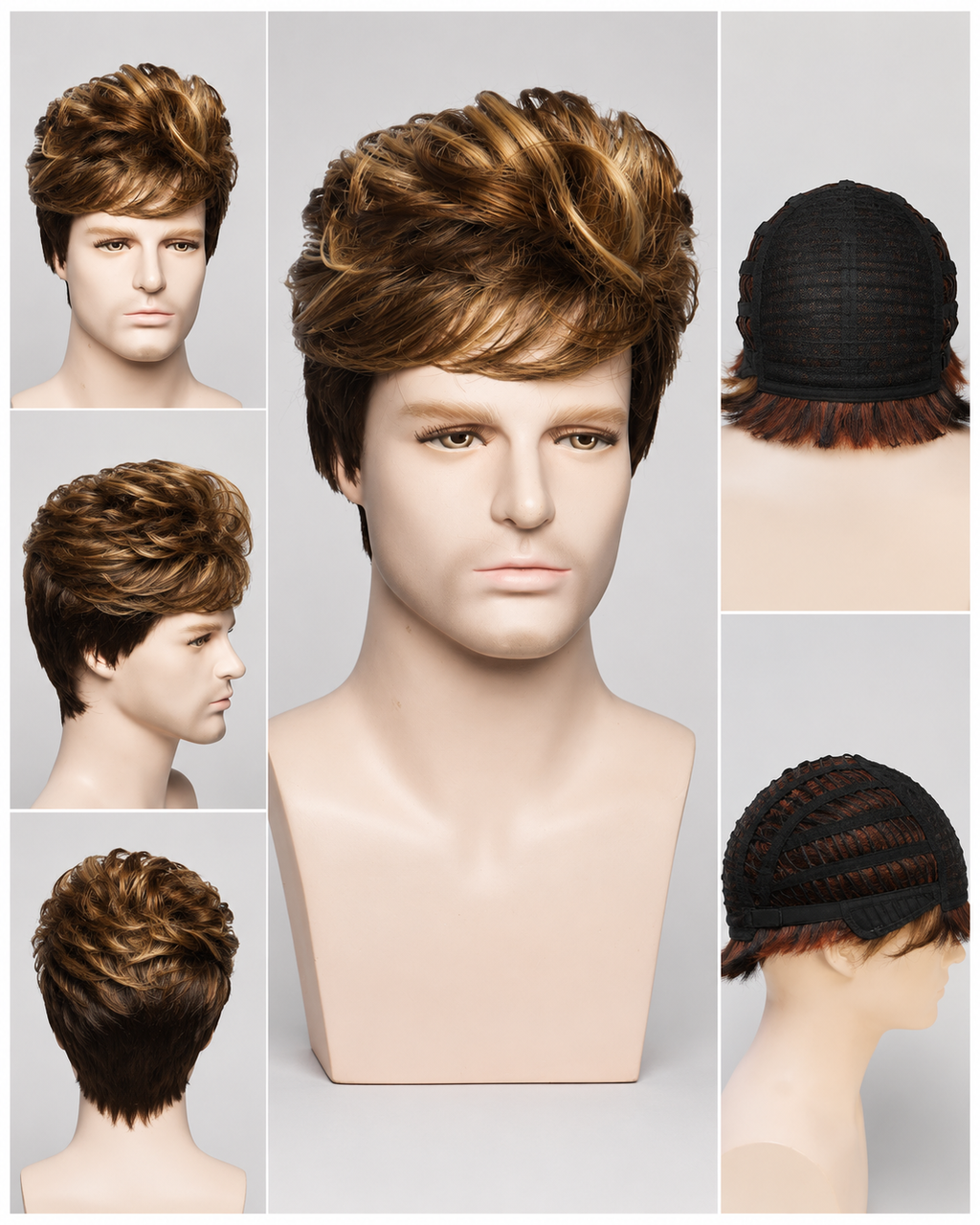 Men’s Short Layered Wig – Brown Blonde Highlight Natural Look Wig