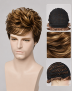 Men’s Short Layered Wig – Brown Blonde Highlight Natural Look Wig