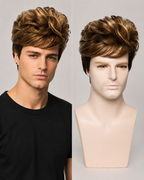 Men’s Short Layered Wig – Brown Blonde Highlight Natural Look Wig