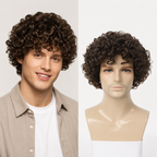 Men’s Curly Wig – Natural Brown Short Curly Synthetic Wig