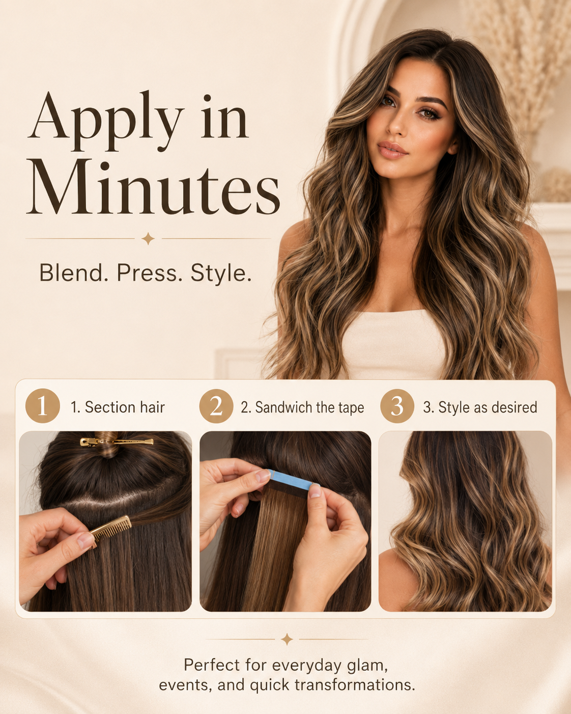 Chocolate Caramel Balayage Long Loose Wave Human Hair Wig for Women | Middle Part Brown Highlight Natural Looking Wig