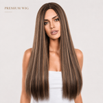 Women’s Long Straight Highlight Synthetic Wig – Natural Middle Part Brown Blonde Wig