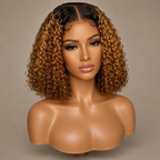 Women’s Short Curly Bob Synthetic Wig – Natural Middle Part Water Wave Wig