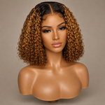 Women’s Short Curly Bob Synthetic Wig – Natural Middle Part Water Wave Wig