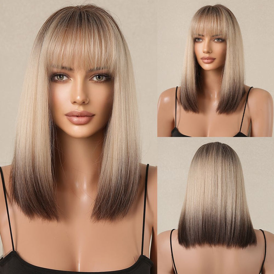 Straight Bob Wig with Bangs | Shoulder Length Blunt Cut Wig for Women