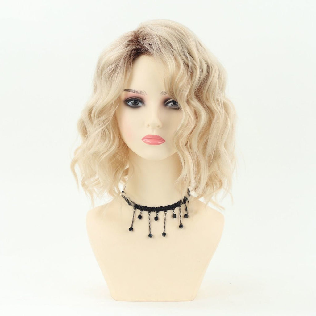 Short Blonde Wavy Bob Wig with Natural Look Heat Resistant Synthetic Hair