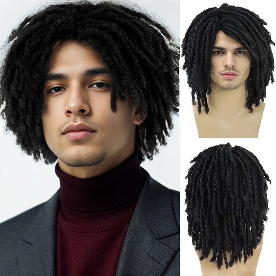 Men's 14 Inch Short Faux Locs Wig – Natural Synthetic Dreadlock Wig