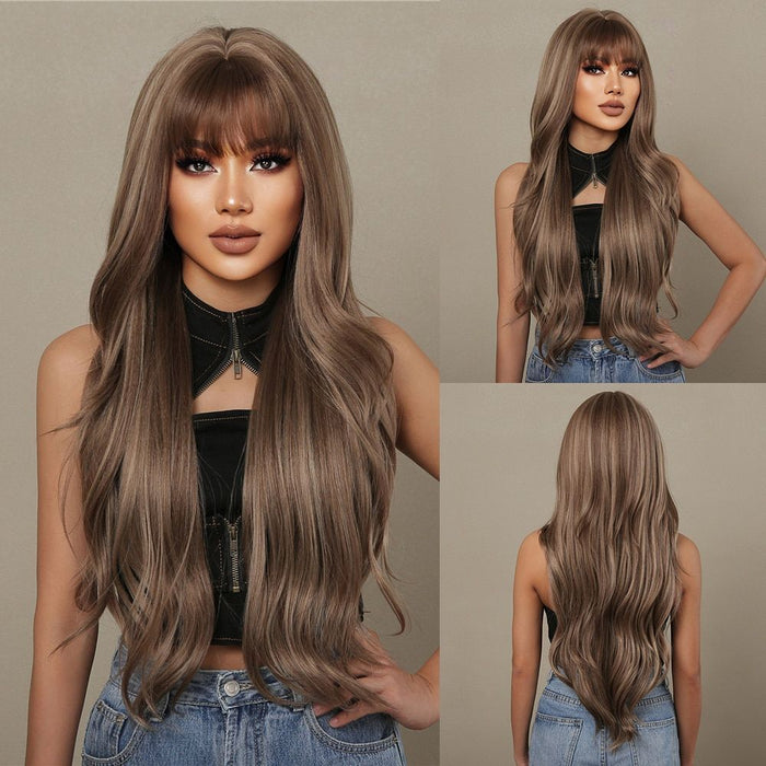 Long Wavy Wig with Bangs for Women | Layered Synthetic Hair Wig