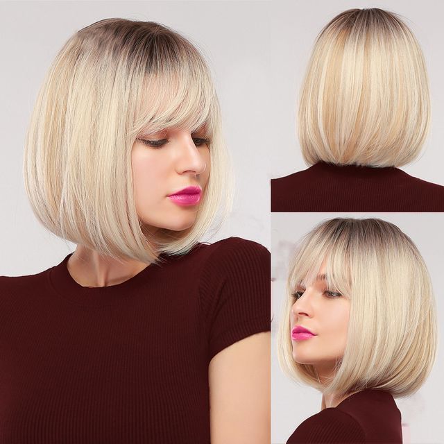 Straight Bob Wig with Bangs | Shoulder Length Blunt Cut Wig for Women