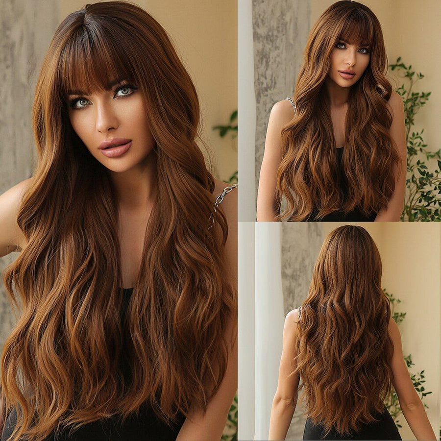 Long Wavy Wig with Bangs for Women | Layered Synthetic Hair Wig