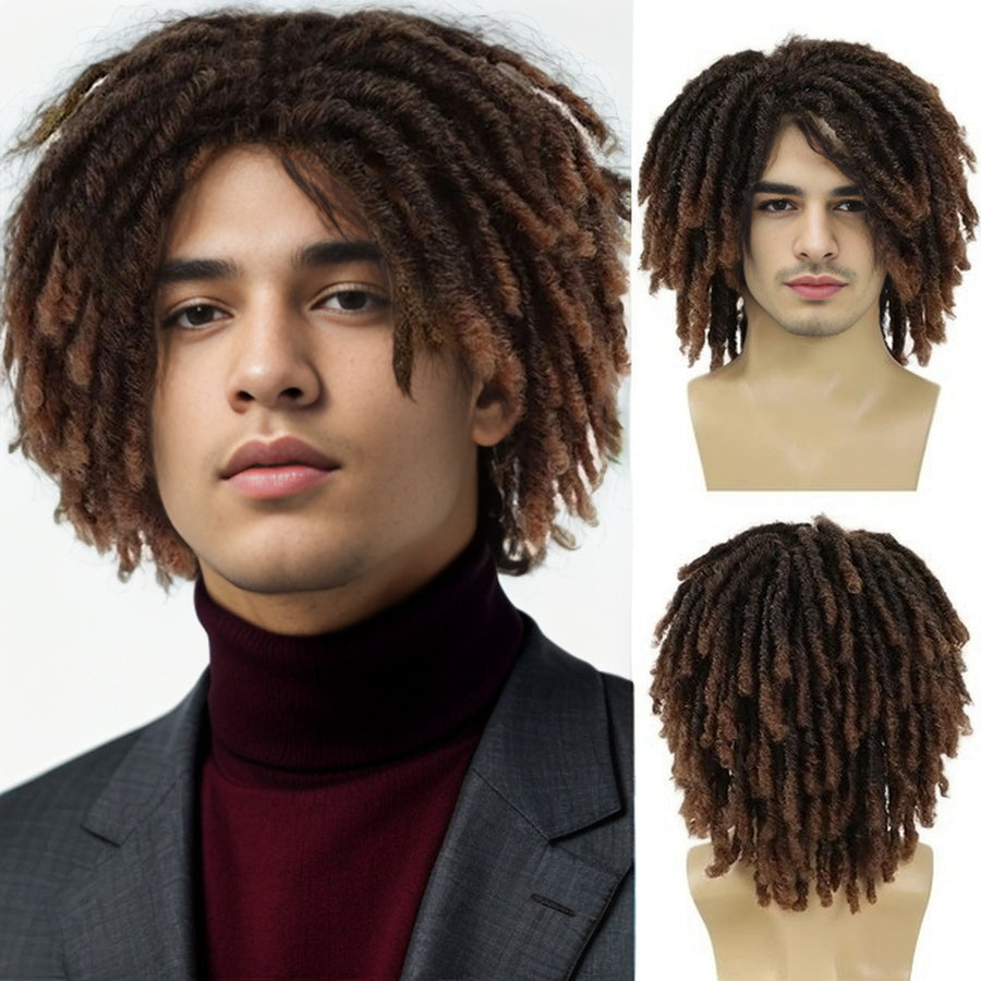 Men's 14 Inch Short Faux Locs Wig – Natural Synthetic Dreadlock Wig