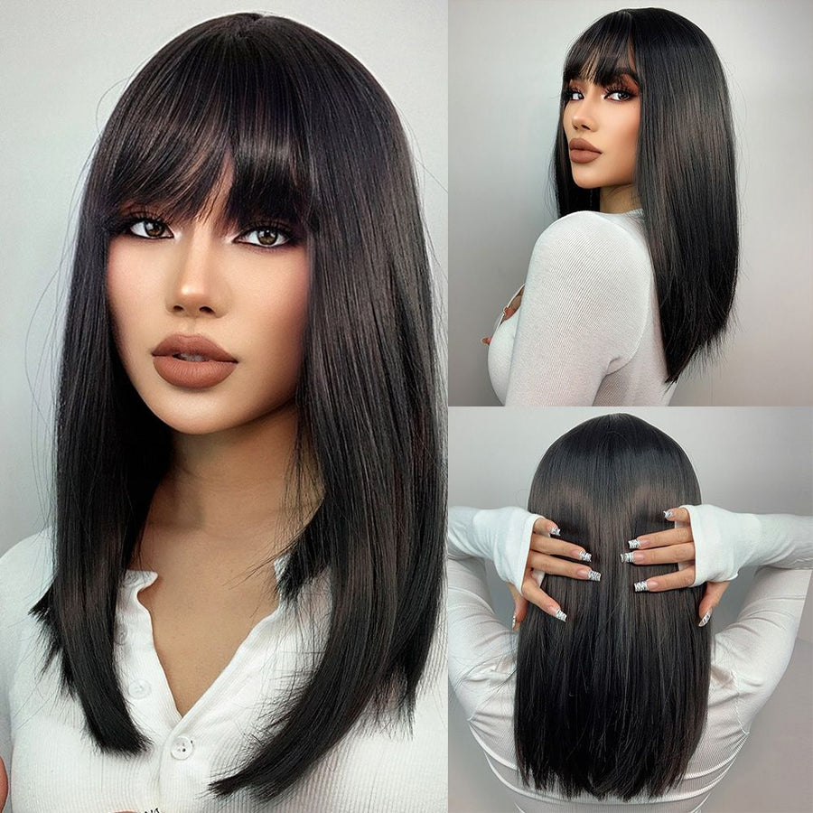 Straight Bob Wig with Bangs | Shoulder Length Blunt Cut Wig for Women