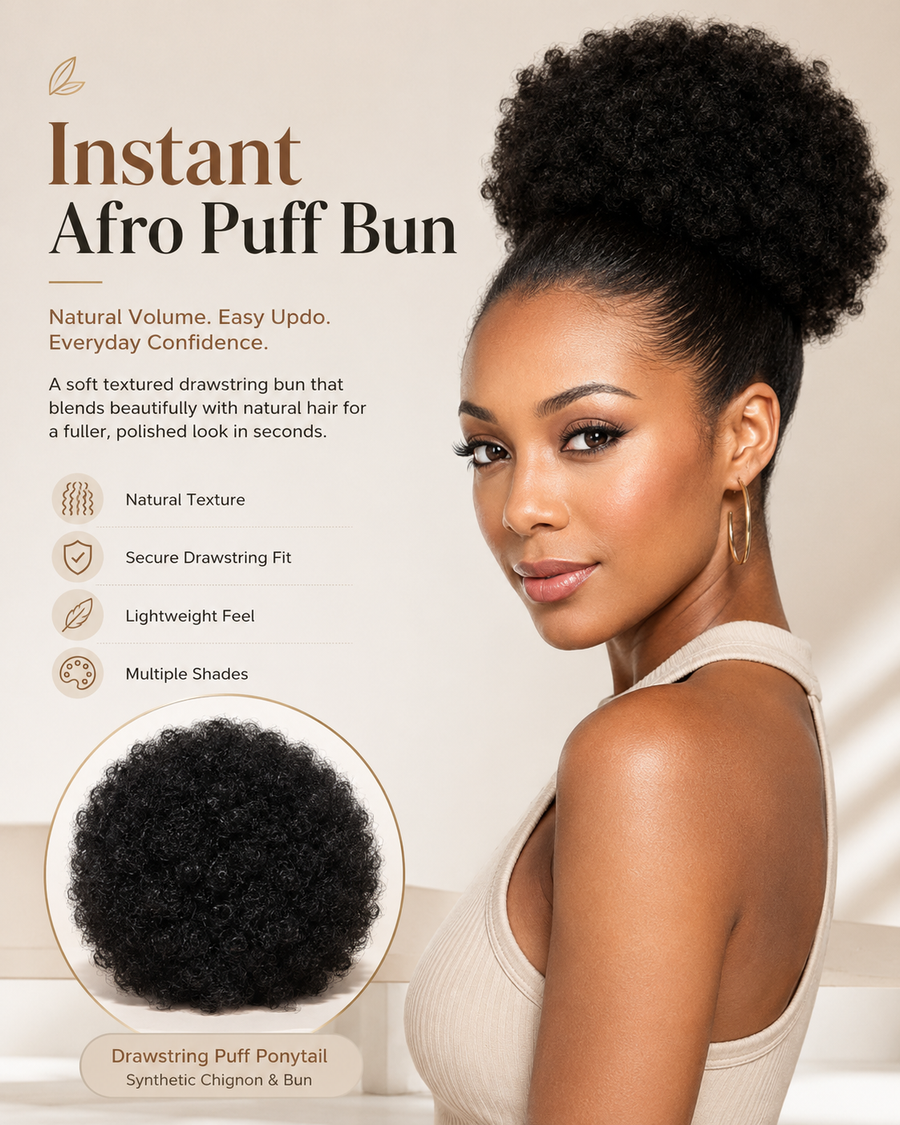 Afro Puff Drawstring Ponytail Bun for Black Women – Natural Curly Synthetic Chignon Hairpiece