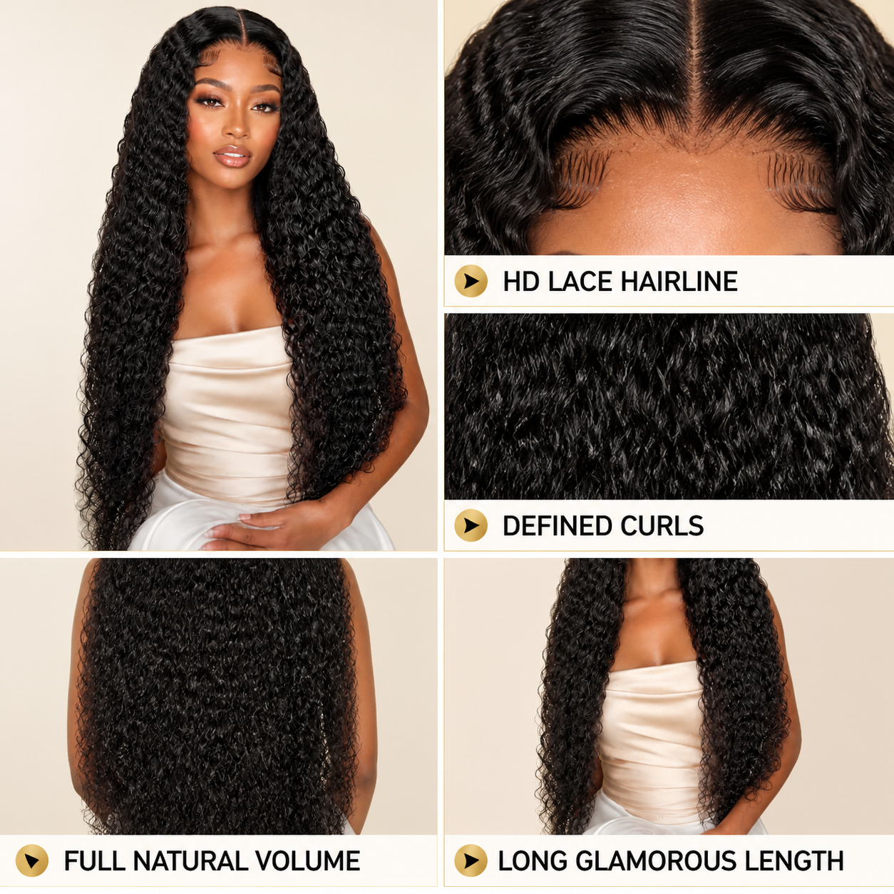 Curly HD lace-front wig: HD lace hairline, defined curls, full volume and long glamorous length