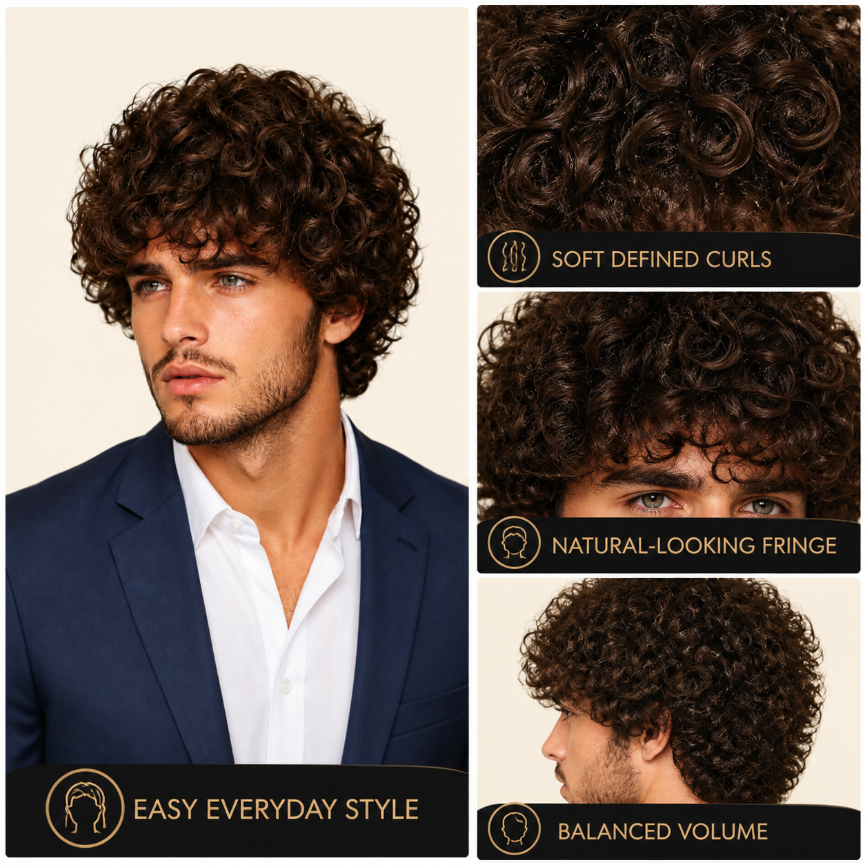 Men's curly wig: defined curls, natural-looking fringe, balanced volume and easy everyday style